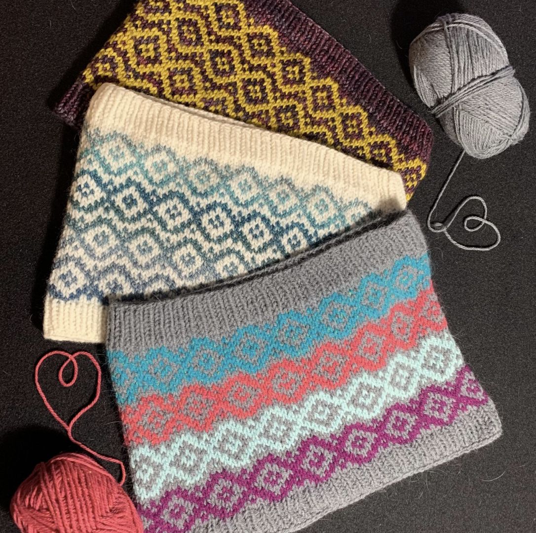 Beginning Stranded Colorwork Acorn Street Knit cowls using two or more colors of yarn to do stranded or Fair Isle knitting.